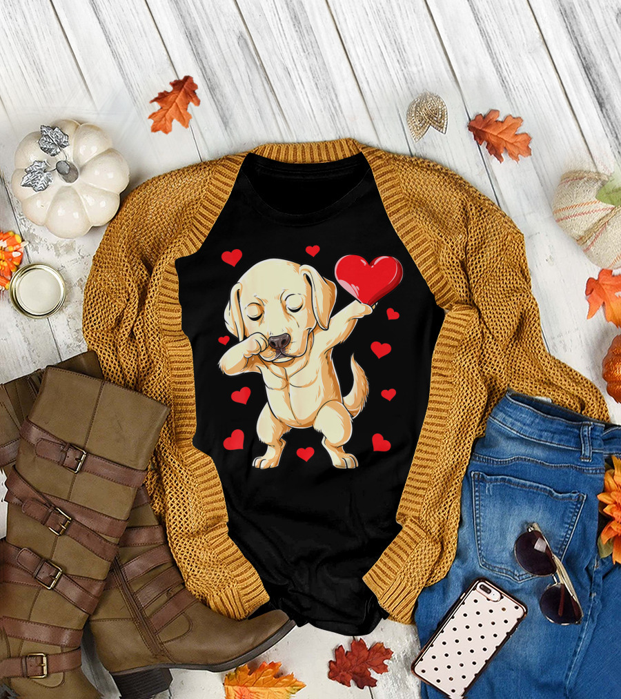 Valentines Day Dabbing Labrador Dog Lover Heart T-Shirt