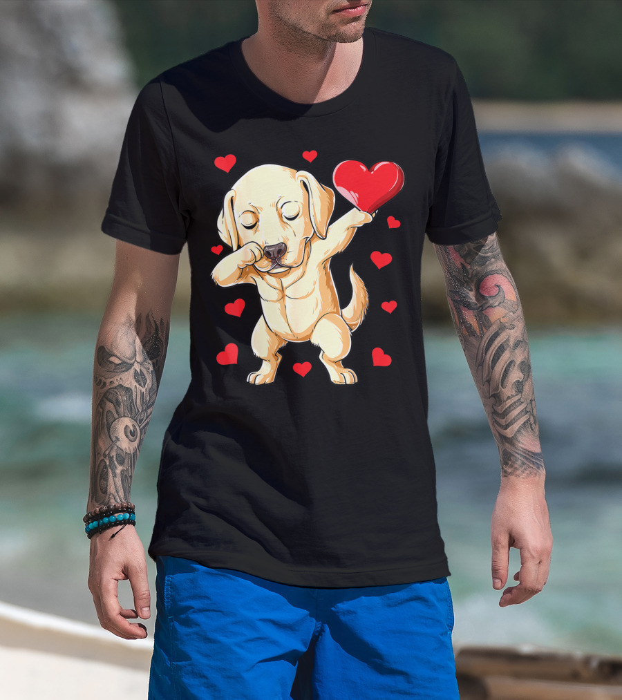 Valentines Day Dabbing Labrador Dog Lover Heart T-Shirt