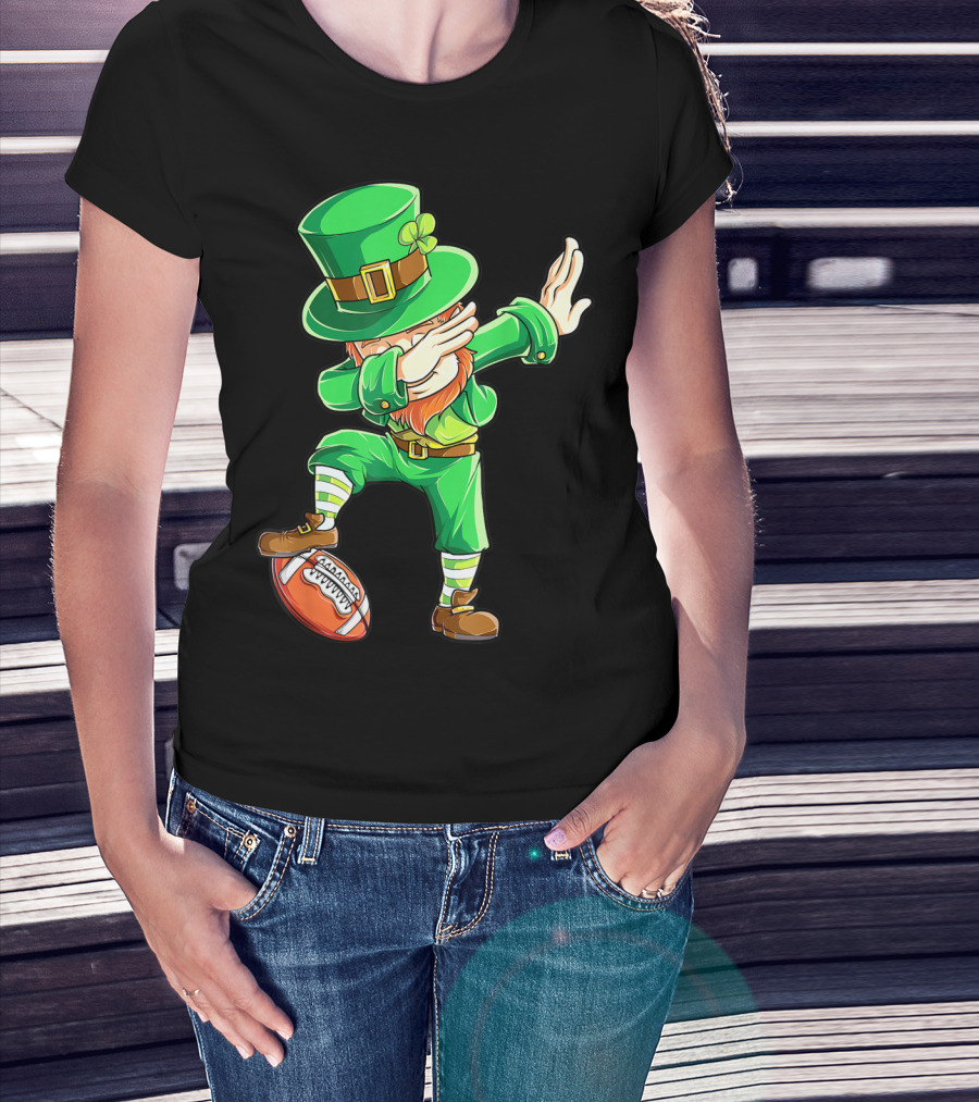 Dabbing Leprechaun On American Football Ball T-Shirt