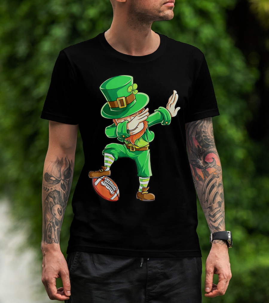 Dabbing Leprechaun On American Football Ball T-Shirt