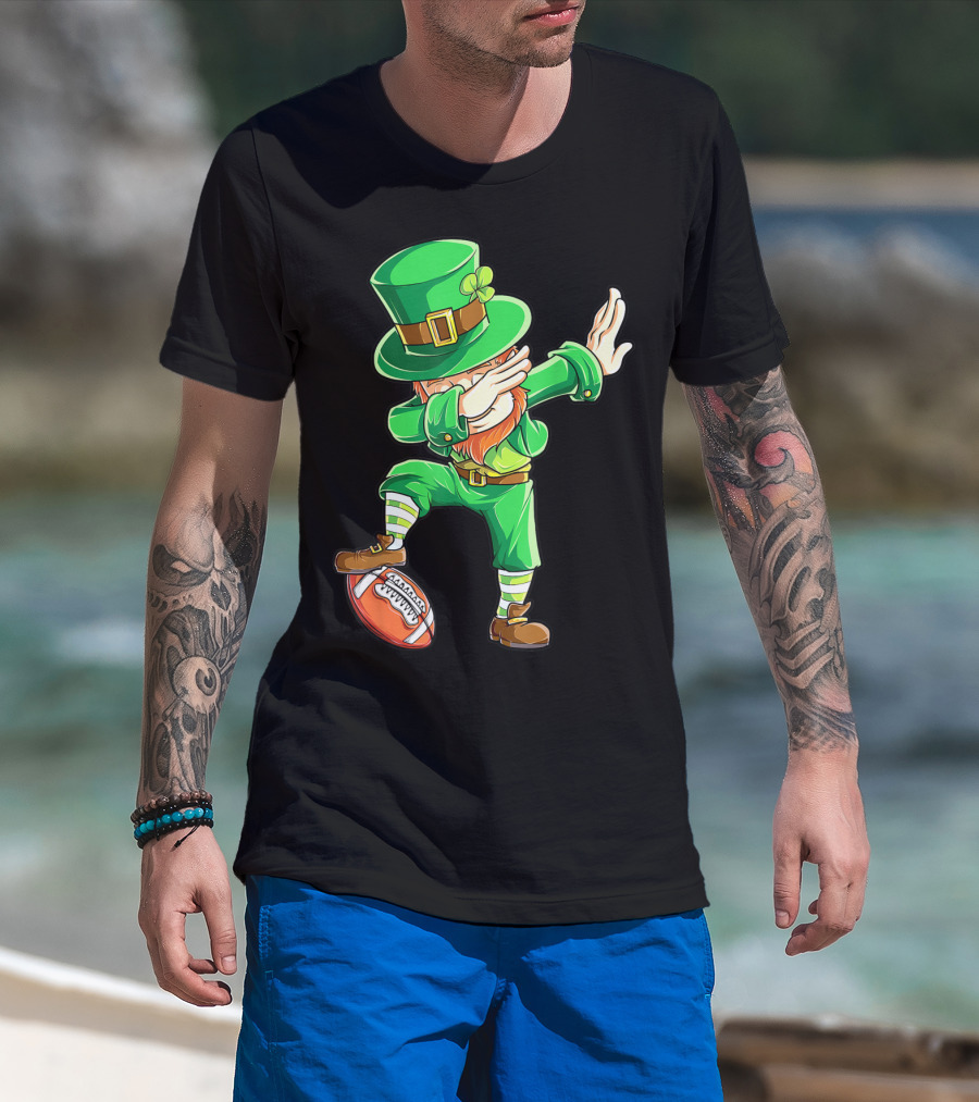Dabbing Leprechaun On American Football Ball T-Shirt
