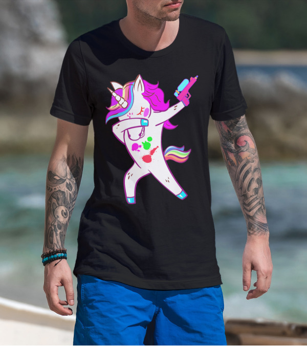 Dabbing Unicorn With Paintball Gun For Men And Teen Players T-Shirt