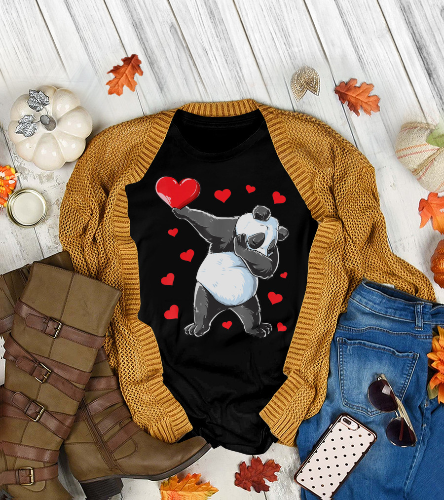 Valentines Day Dabbing Panda With Hearts Girls Bear T-Shirt