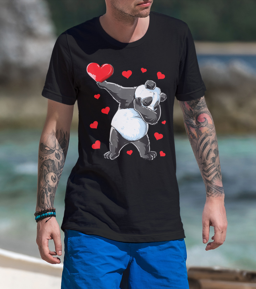 Valentines Day Dabbing Panda With Hearts Girls Bear T-Shirt