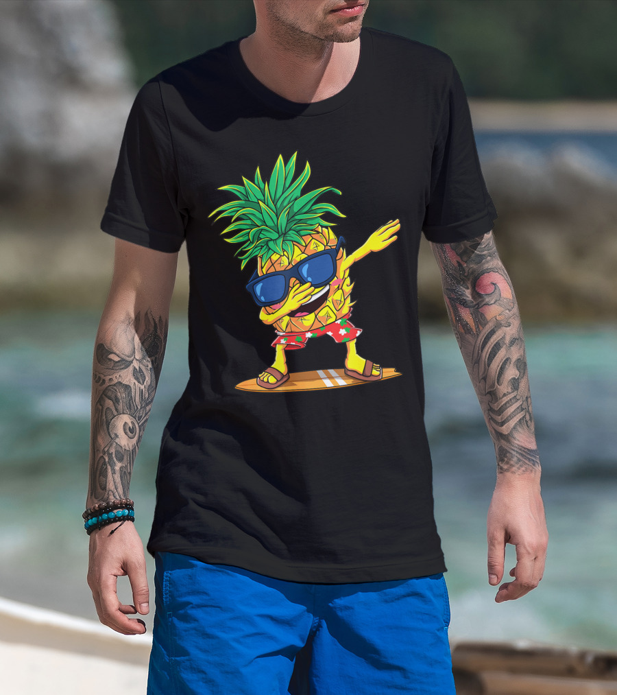 Dabbing Pineapple Sunglasses Aloha Beaches Hawaiian Hawaii Surfboard T-Shirt