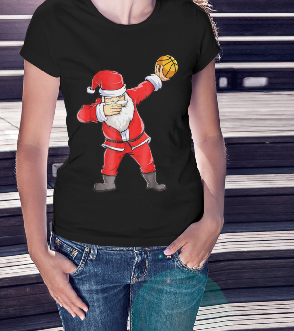 Dabbing Santa Basketball Christmas Boys Men Ball T-Shirt