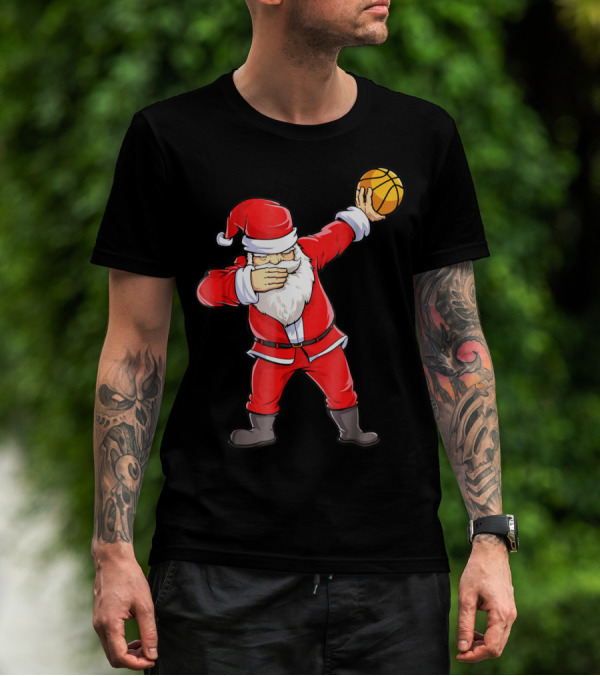 Dabbing Santa Basketball Christmas Boys Men Ball T-Shirt