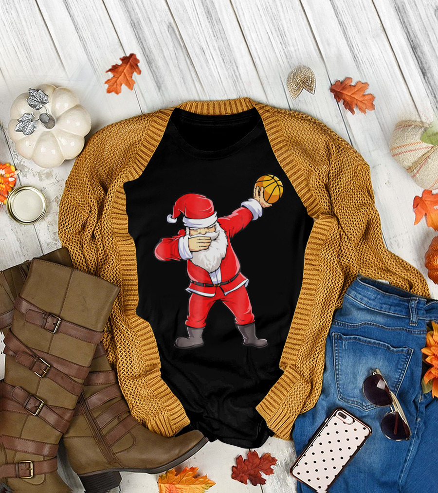 Dabbing Santa Basketball Christmas Boys Men Ball T-Shirt