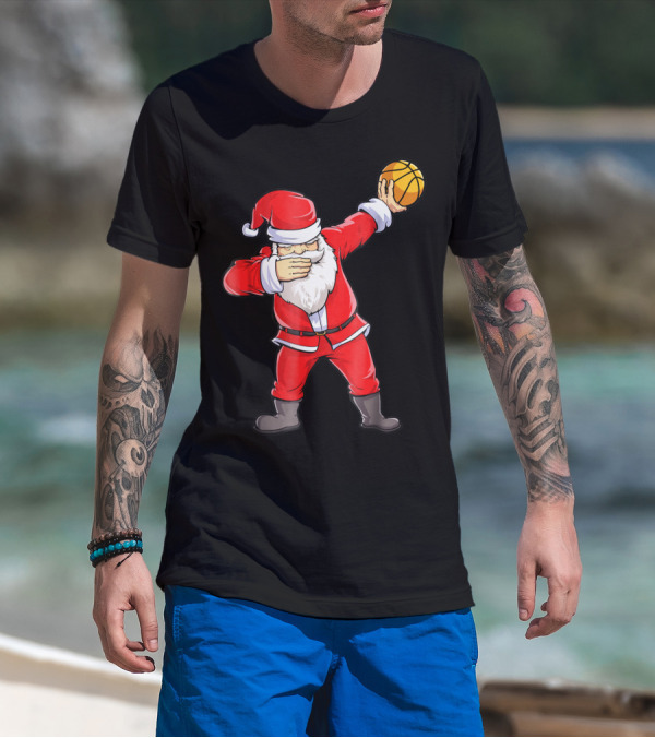 Dabbing Santa Basketball Christmas Boys Men Ball T-Shirt