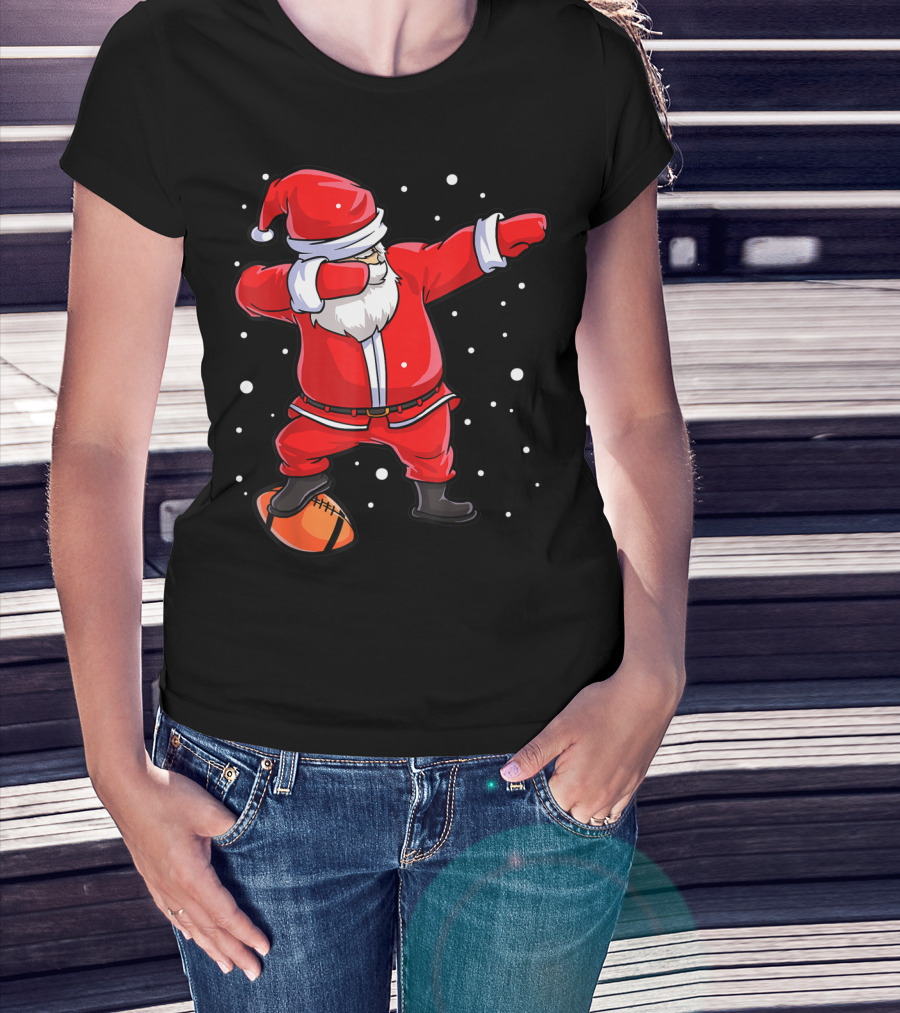 Dabbing Santa Football Christmas Snowflakes T-Shirt