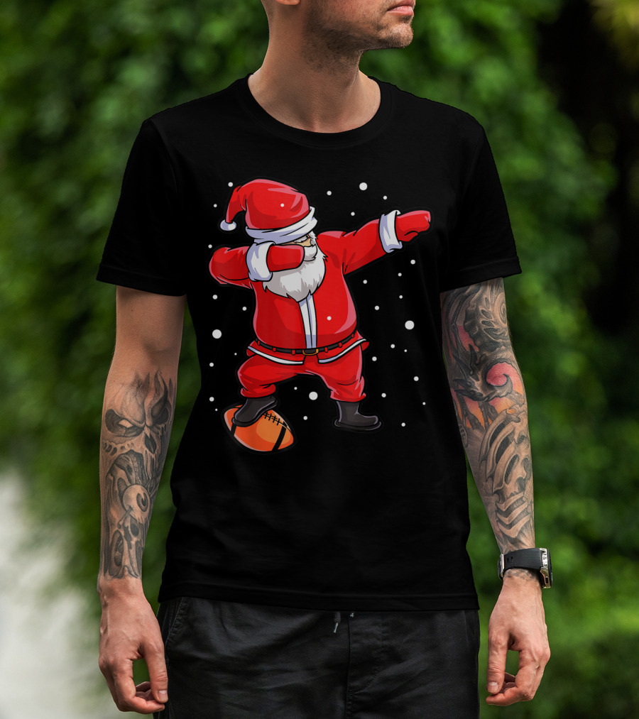Dabbing Santa Football Christmas Snowflakes T-Shirt