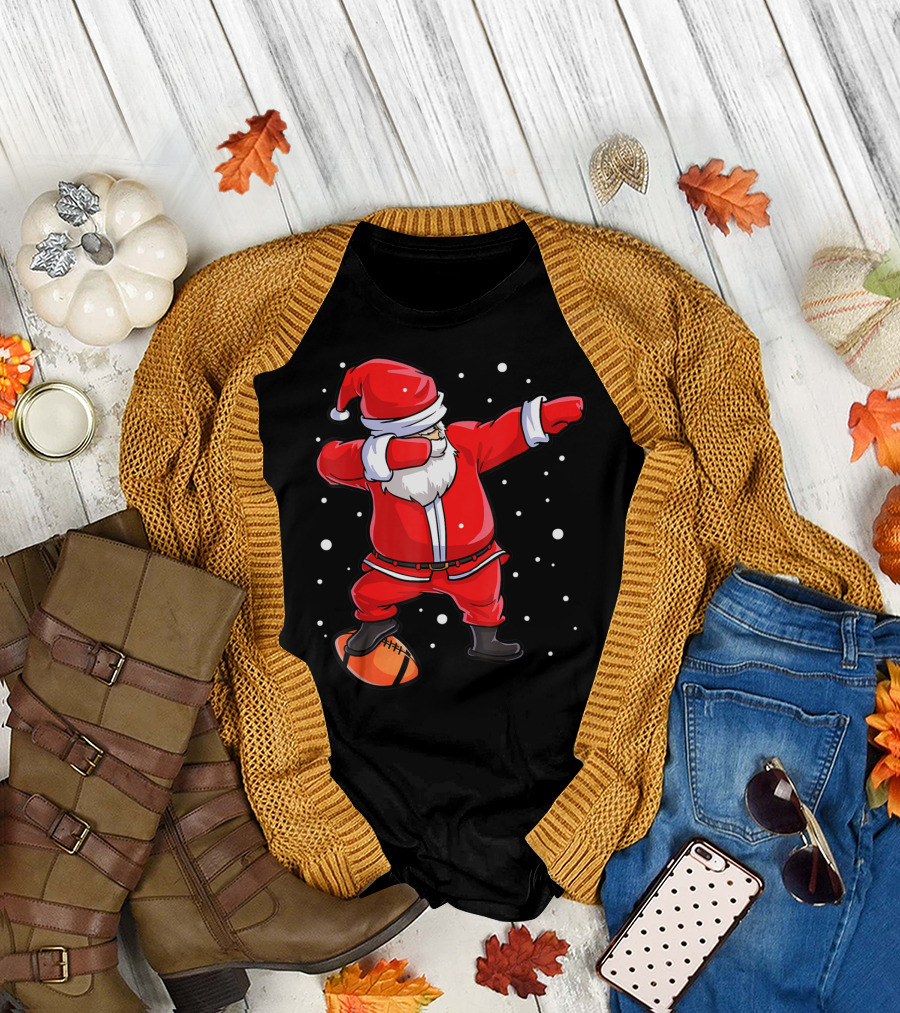 Dabbing Santa Football Christmas Snowflakes T-Shirt