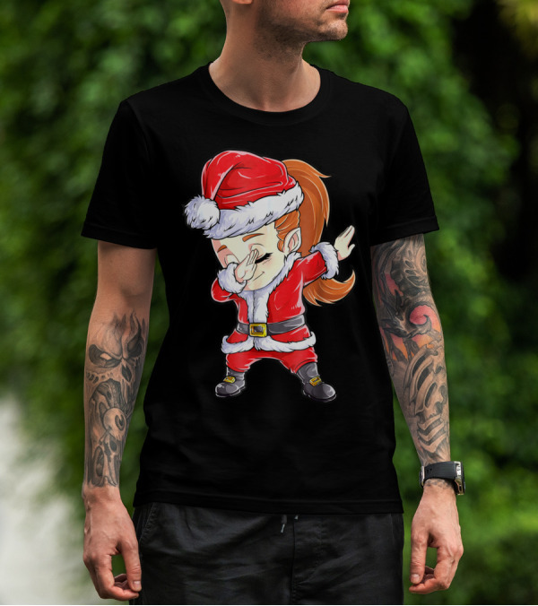 Dabbing Santa Christmas Girls Red Suit White Fur Black Boots T-Shirt