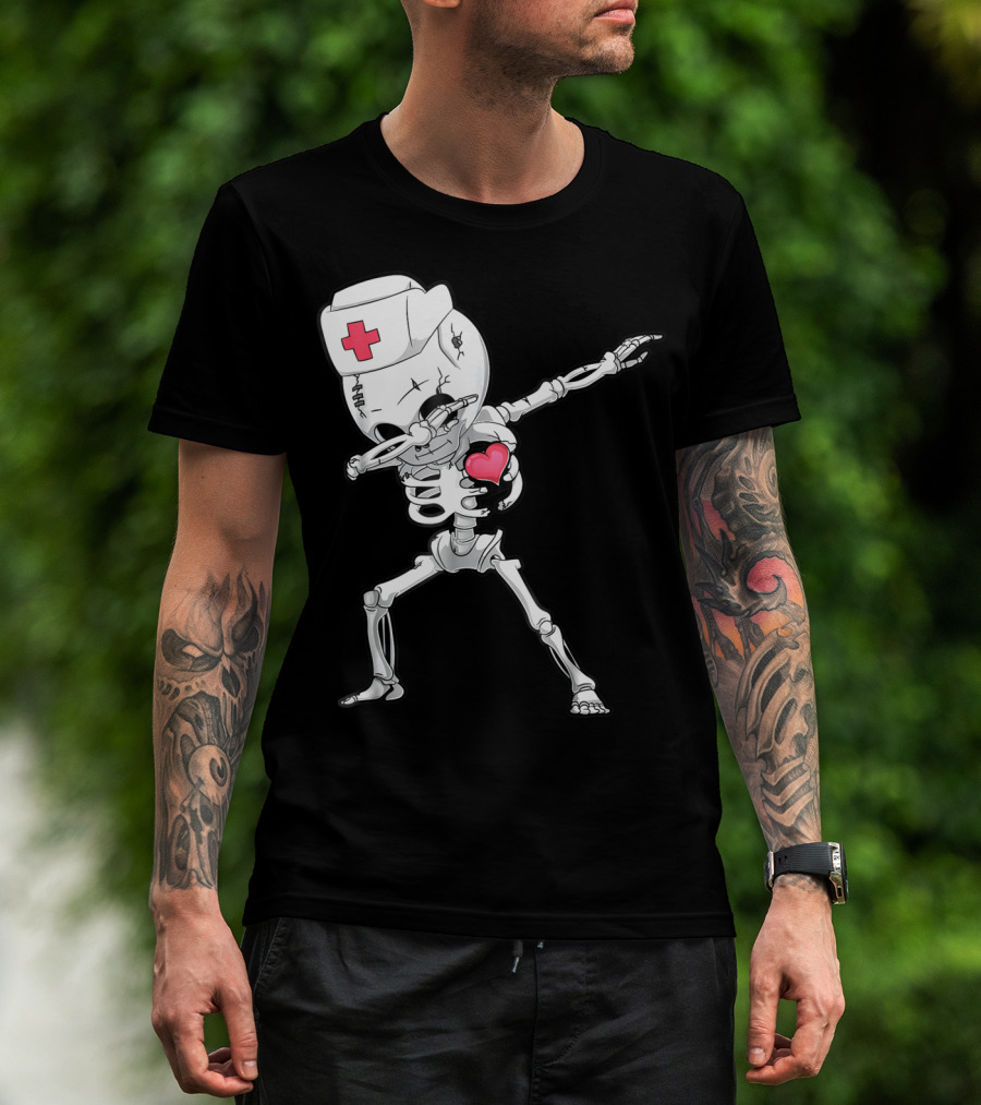 Dabbing Skeleton Nurse Xray Heart Halloween Dab T-Shirt