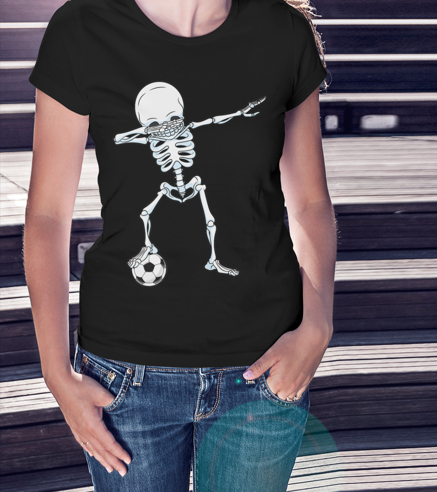 Dabbing Skeleton Halloween Soccer Skull T-Shirt