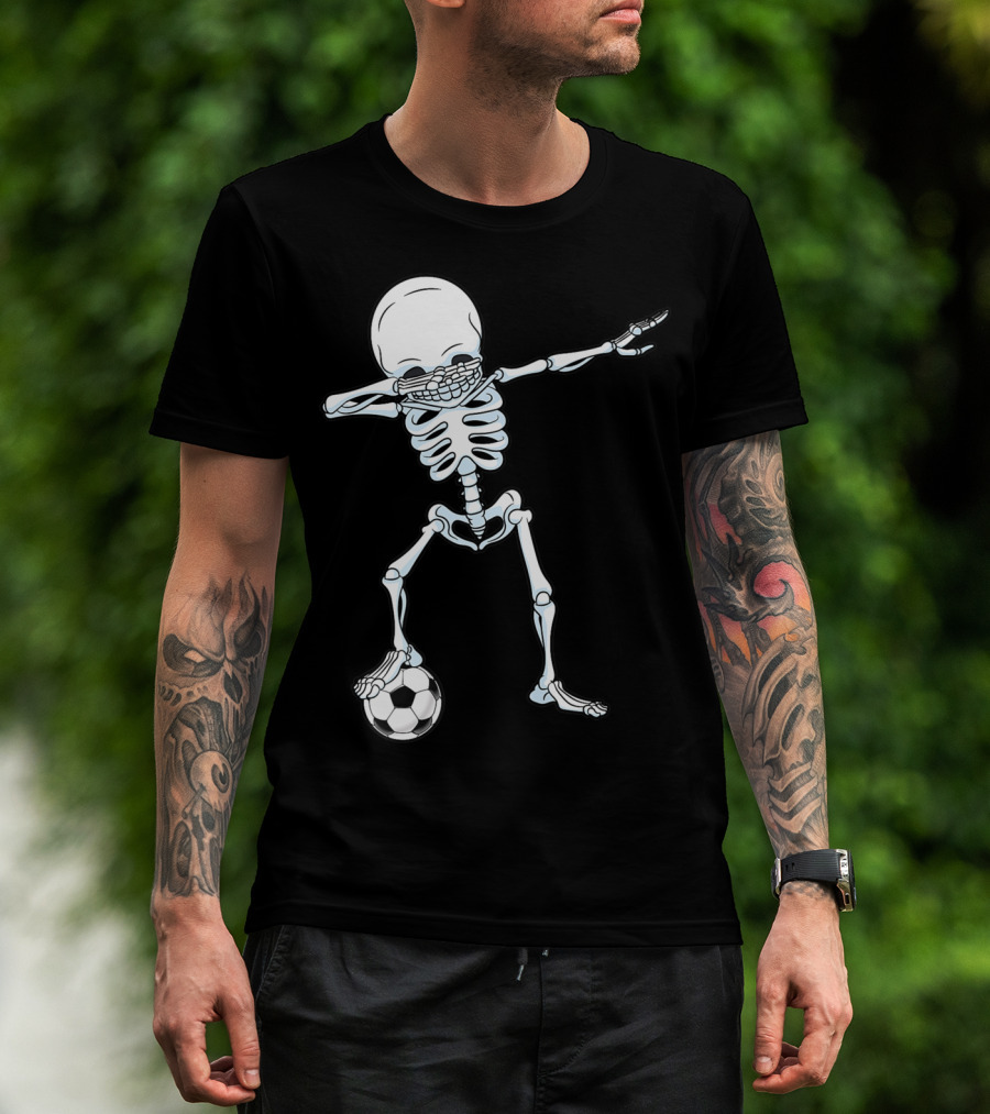 Dabbing Skeleton Halloween Soccer Skull T-Shirt