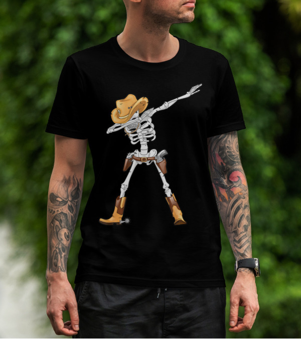 Dabbing Skeleton Cowboy Halloween Kids Boys Dab T-Shirt