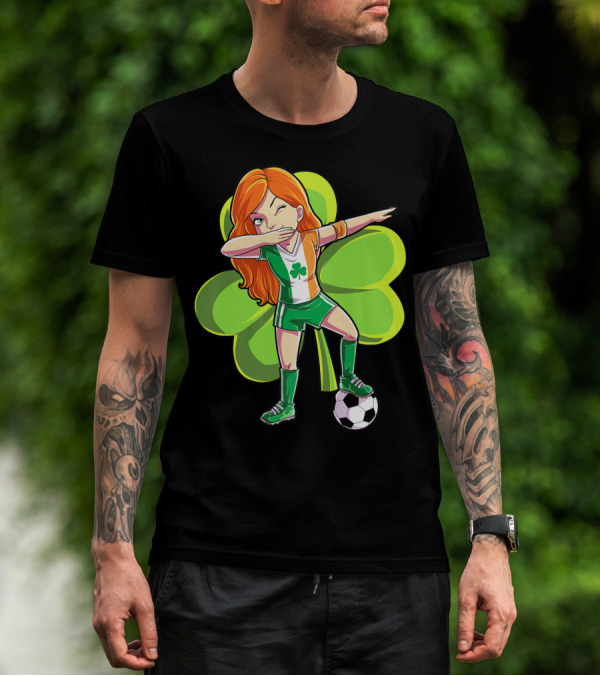Dabbing Soccer Girl St Patricks Day Irish Shamrock T-Shirt