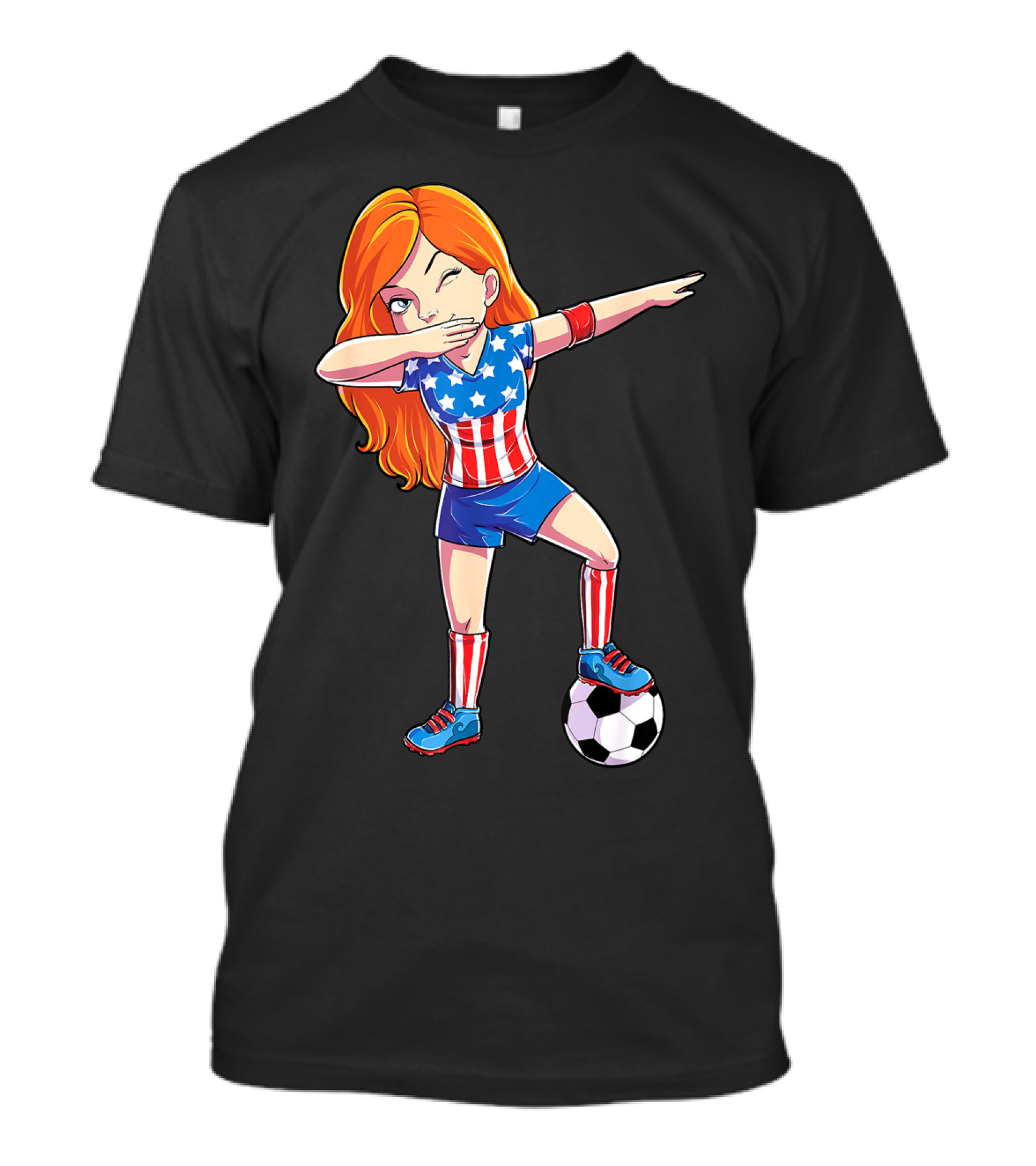 American Flag Dabbing Soccer Girl USA 4th Of July T-Shirt
