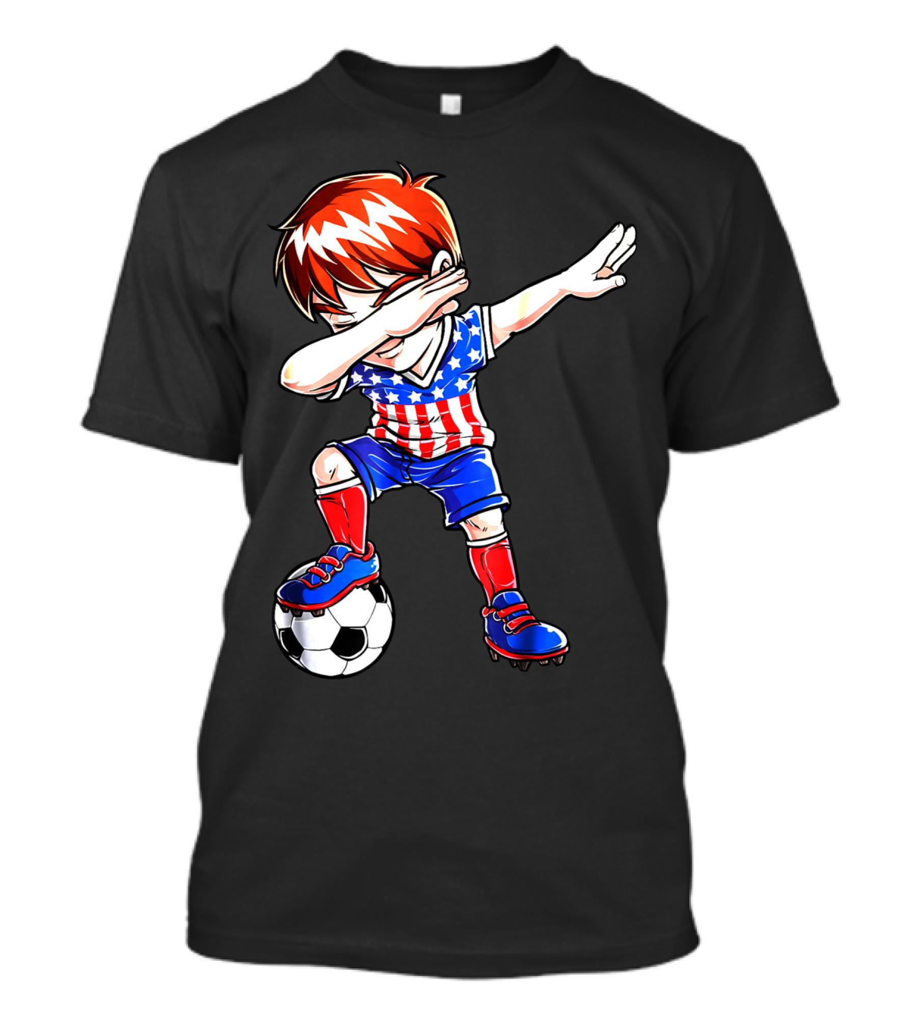 Dabbing Soccer Kids 4th Of July Merica USA Flag Football T-Shirt