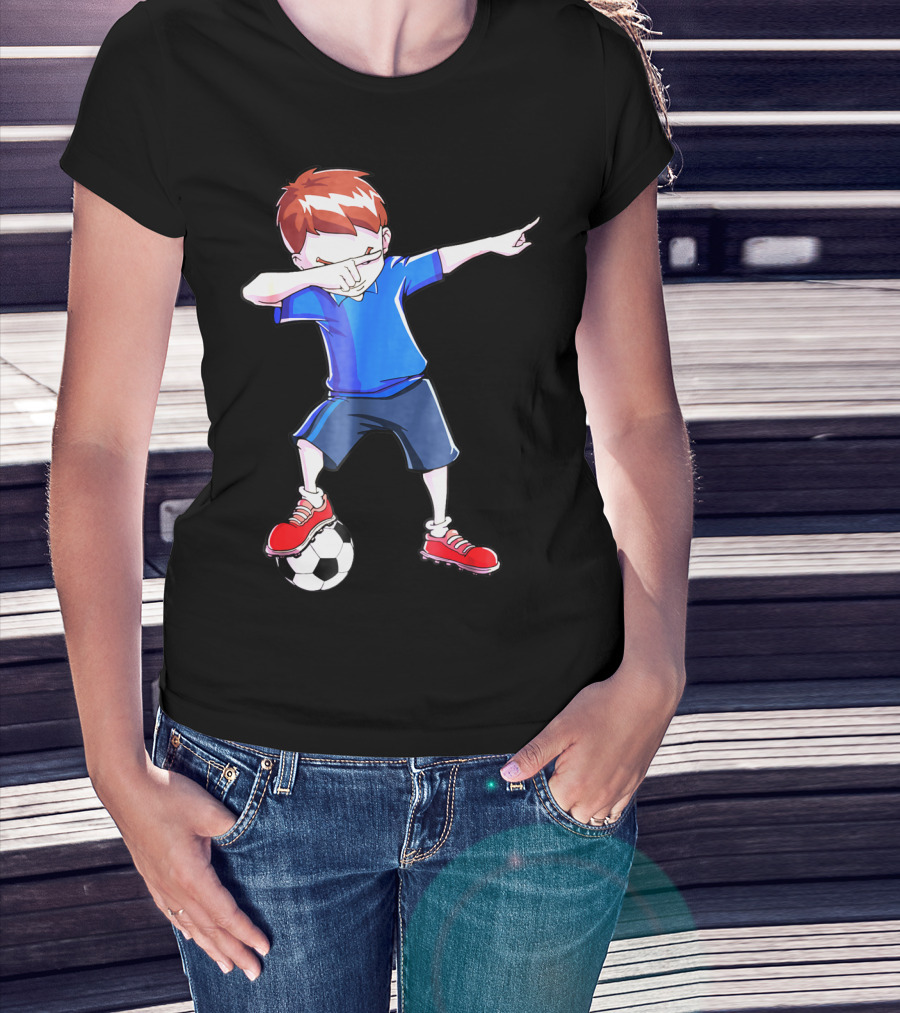 Dabbing Soccer Dab Funny Football Kid In Blue Shirt And Red Shoes T-Shirt