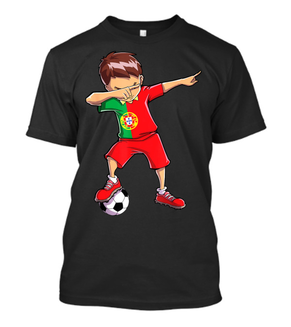 Portugal Dabbing Soccer Kid With Portuguese Football Jersey T-Shirt