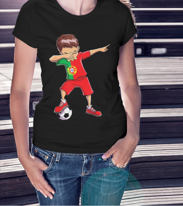 Portugal Dabbing Soccer Kid With Portuguese Football Jersey T-Shirt
