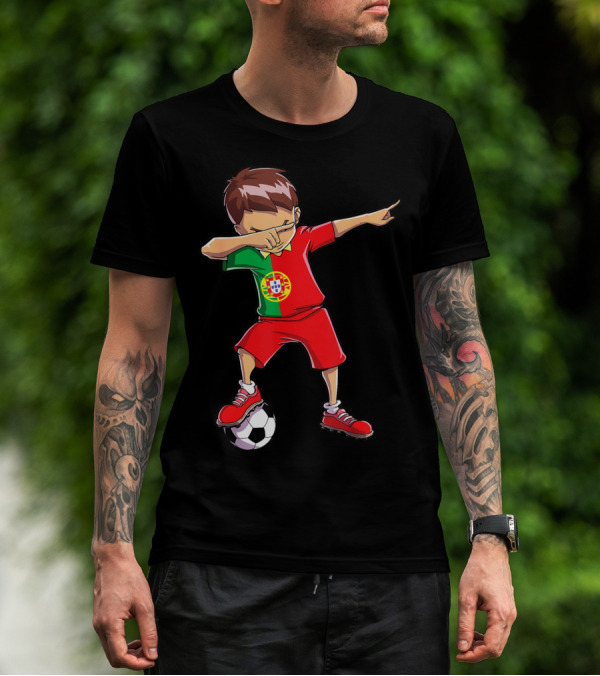 Portugal Dabbing Soccer Kid With Portuguese Football Jersey T-Shirt