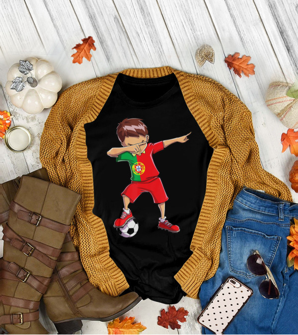 Portugal Dabbing Soccer Kid With Portuguese Football Jersey T-Shirt
