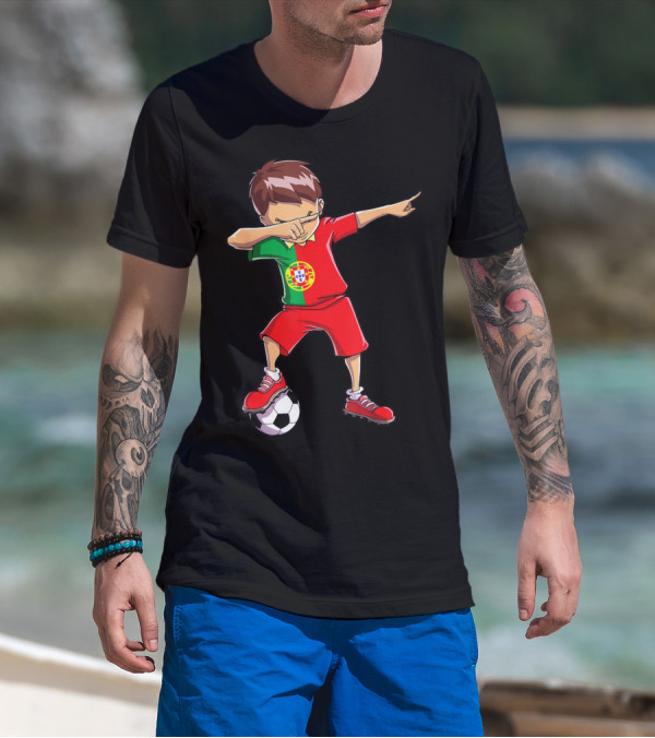 Portugal Dabbing Soccer Kid With Portuguese Football Jersey T-Shirt