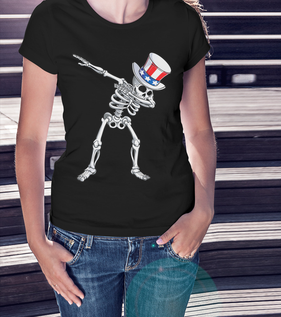 Uncle Sam Skeleton Dabbing 4th Of July Boys Kids Dab T-Shirt
