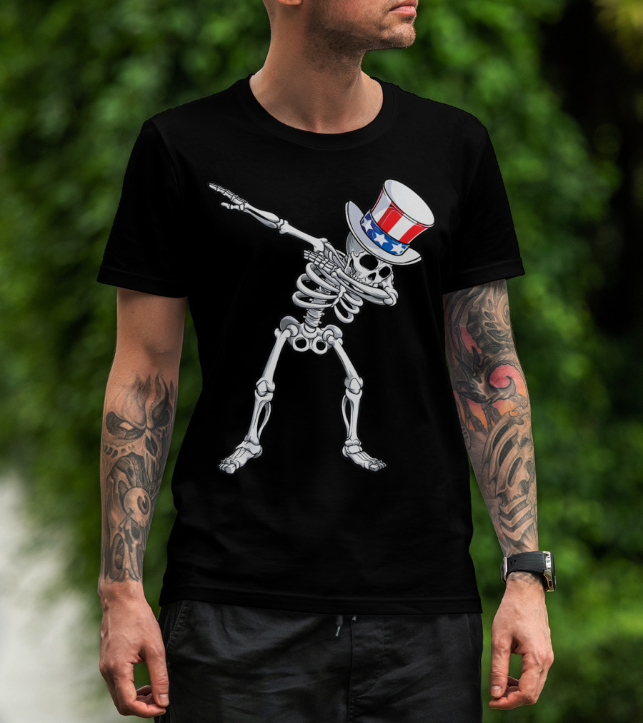 Uncle Sam Skeleton Dabbing 4th Of July Boys Kids Dab T-Shirt