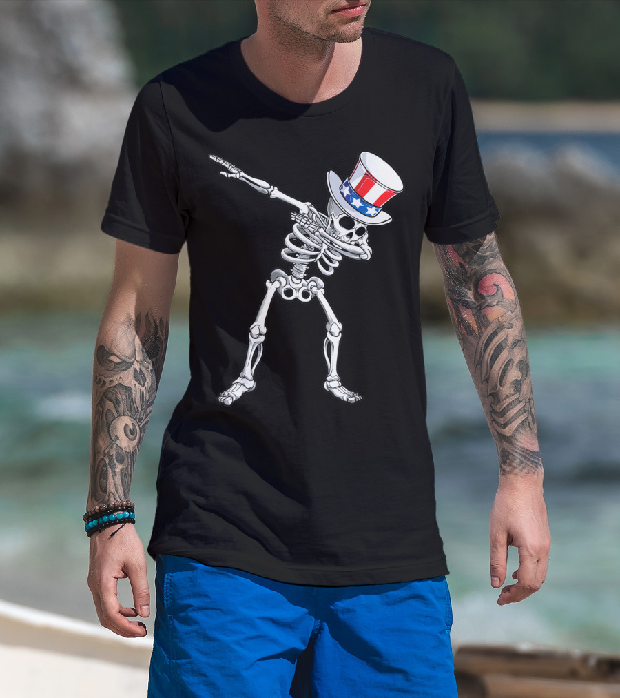 Uncle Sam Skeleton Dabbing 4th Of July Boys Kids Dab T-Shirt