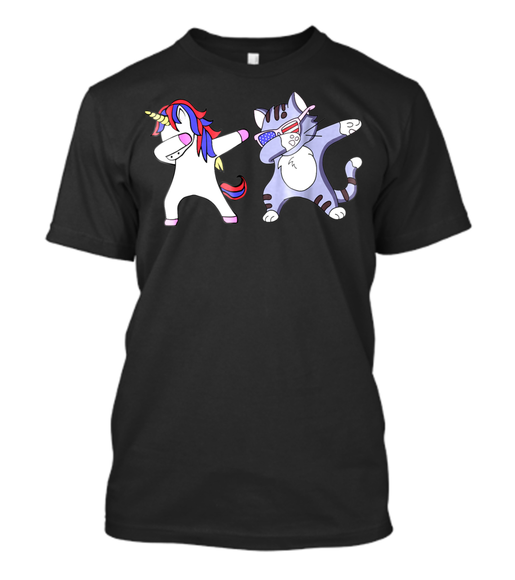 Dabbing Unicorn Cat Patriotic 4th Of July T-Shirt