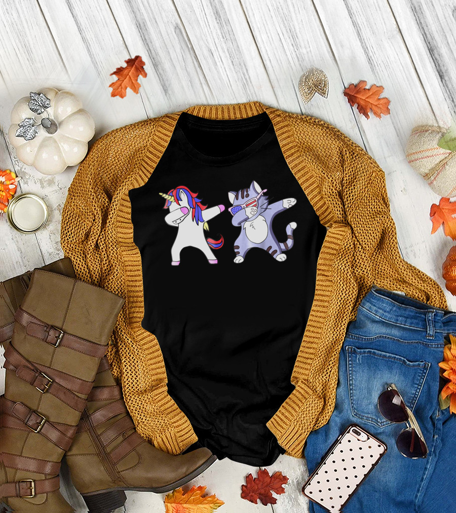 Dabbing Unicorn Cat Patriotic 4th Of July T-Shirt