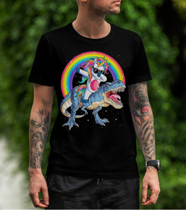 Dabbing Unicorn Dinosaur Rex Kids Girls Boys Space Rainbow T-Shirt