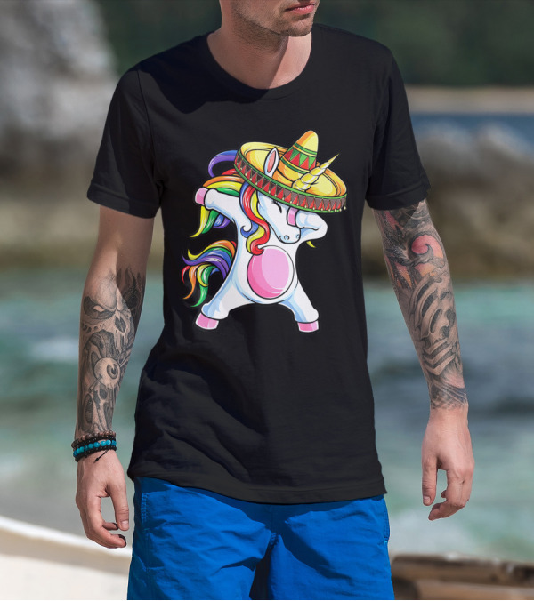 Dabbing Unicorn Sombrero Rainbow Cinco De Mayo Kids Girls Women Mexican T-Shirt