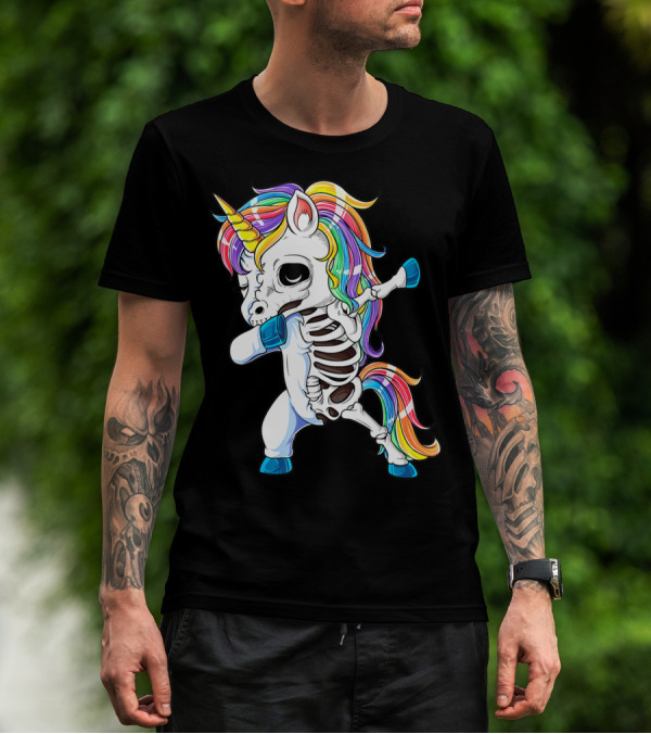 Dabbing Unicorn Skeleton Halloween Girls Dab Rainbow T-Shirt