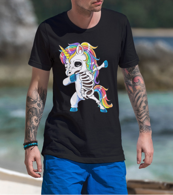 Dabbing Unicorn Skeleton Halloween Girls Dab Rainbow T-Shirt