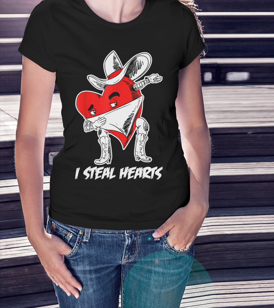 I Steal Hearts Dabbing Valentines Cowboy Heart T-Shirt
