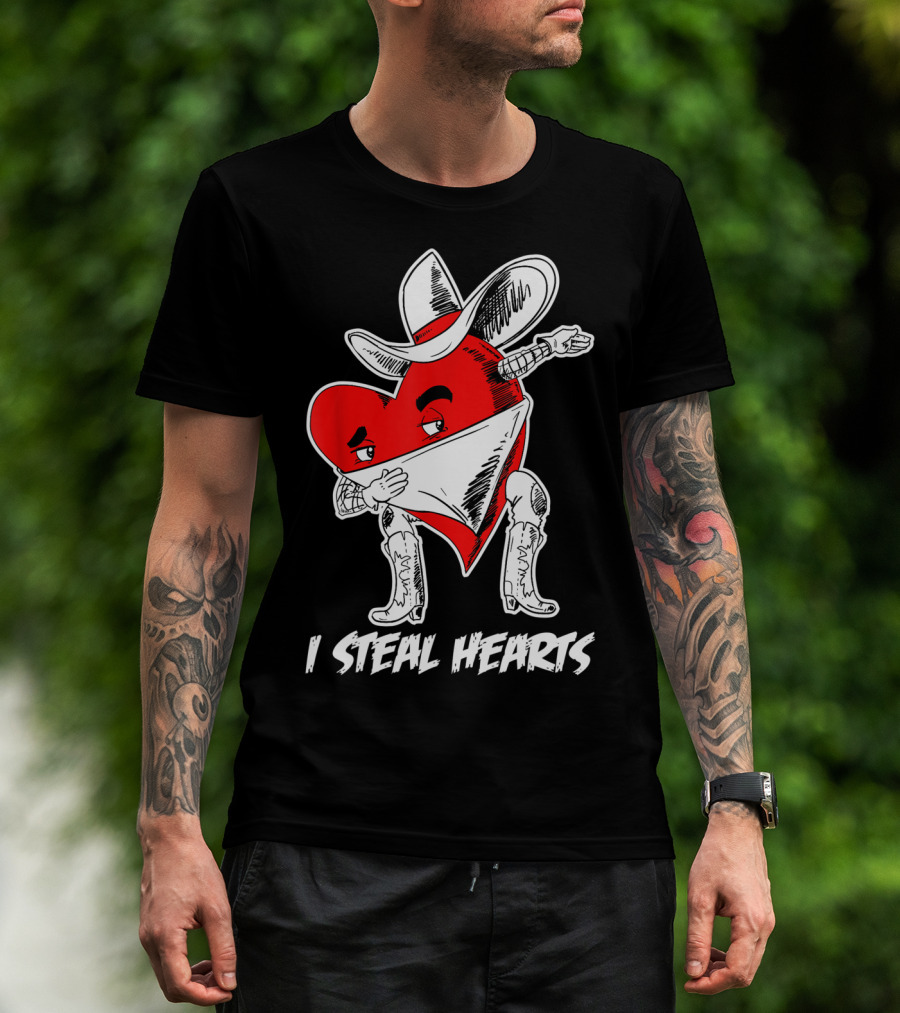 I Steal Hearts Dabbing Valentines Cowboy Heart T-Shirt