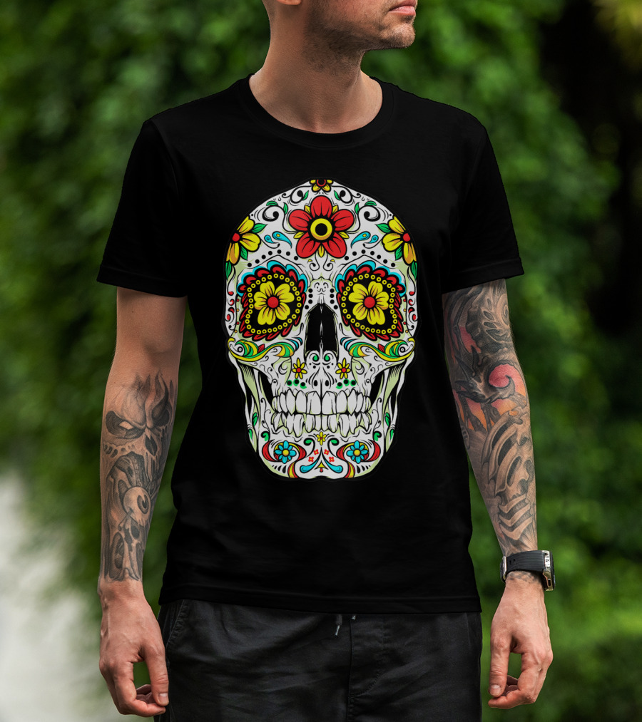 Day Of The Dead Sugar Skull Colorful Flowered Design Cinco De Mayo T-Shirt