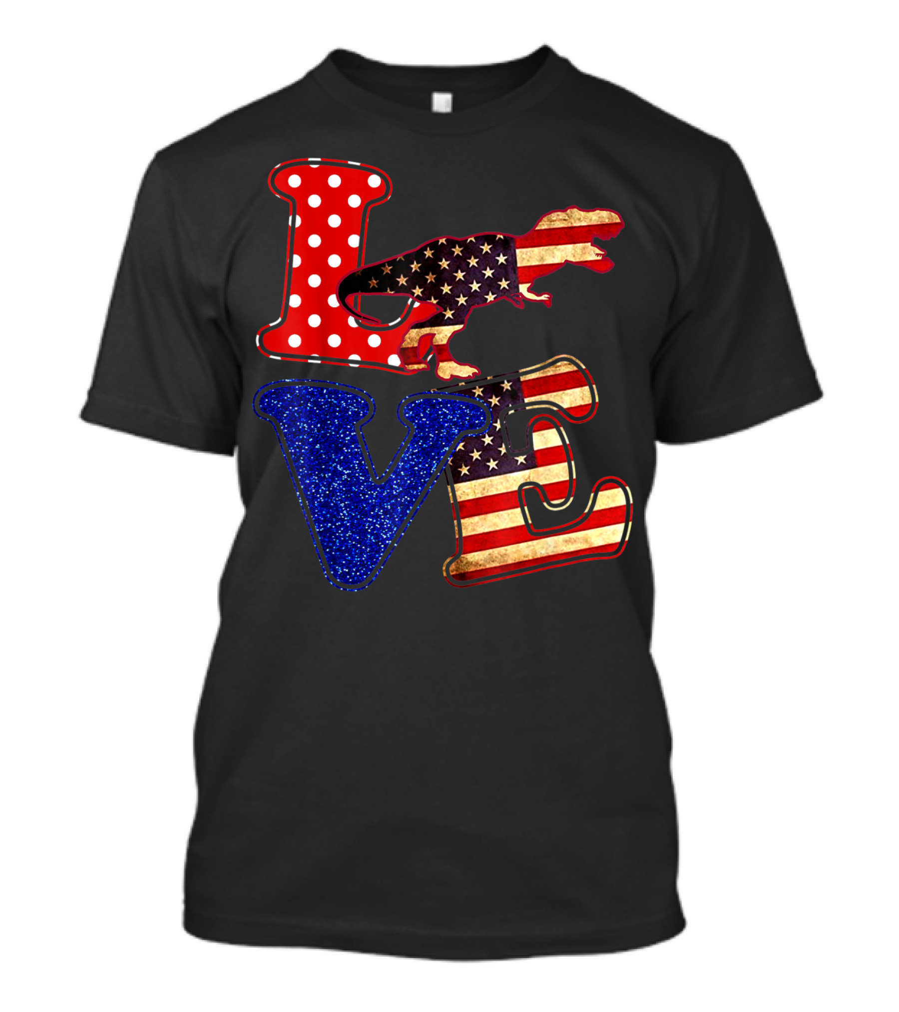 LOVE Dinosaur American Flag 4th Of July Amerisaurus Rex T-Shirt