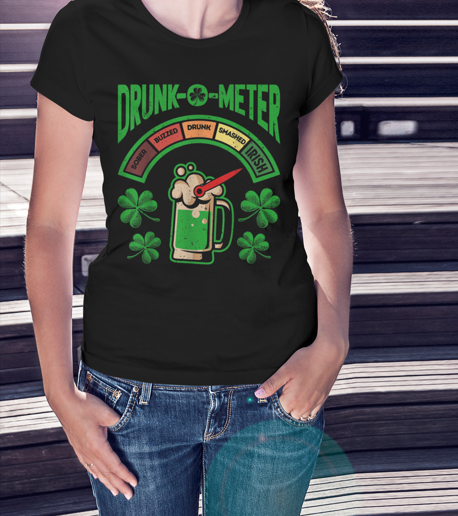 St Patricks Day Drunk O Meter Irish Beer Shamrock Sober Buzzed Drunk Smashed T-Shirt