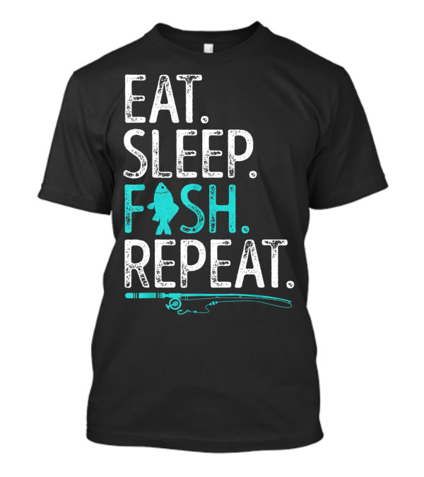 EAT SLEEP FISH REPEAT KIDS FISHING FISHING ROD TEAL FISH T-Shirt
