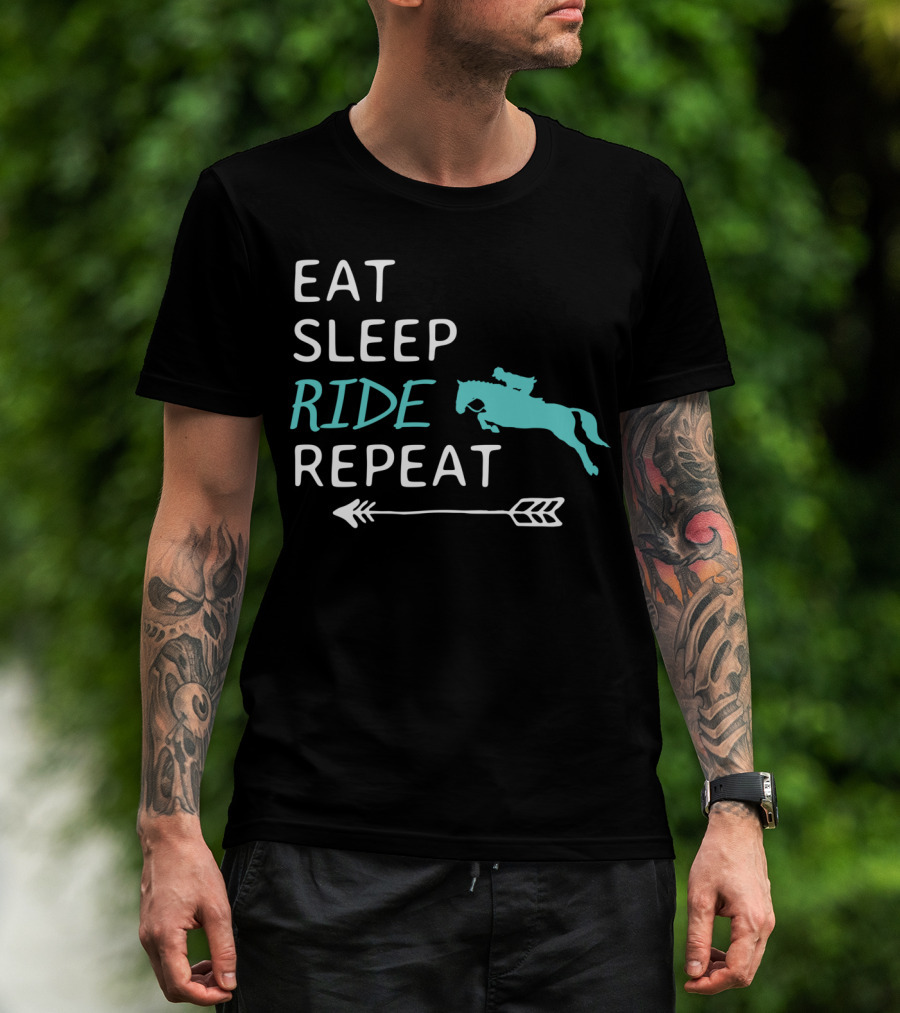 Eat Sleep Ride Repeat Horseback Riding Silhouette Arrow T-Shirt