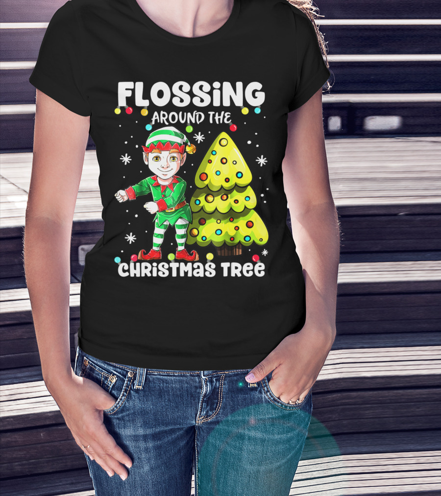 Flossing Elf Dancing Around The Christmas Tree T-Shirt