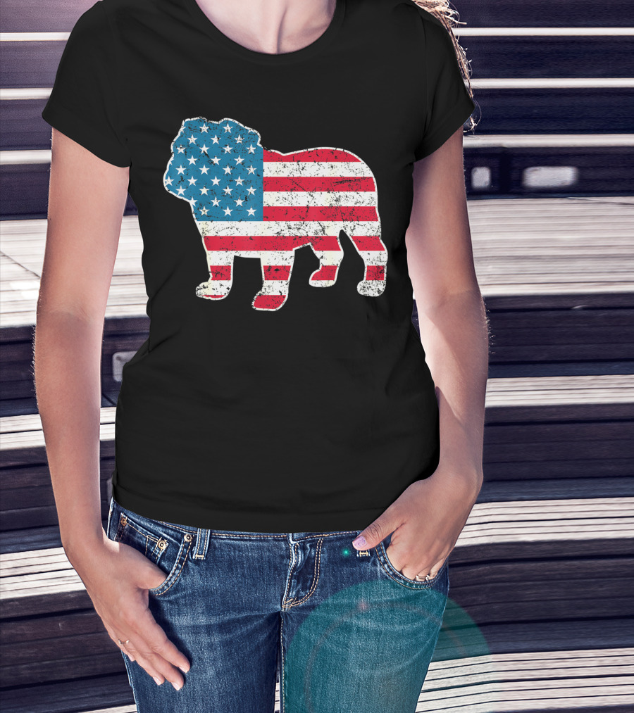 English Bulldog American Flag USA 4th Of July Dog T-Shirt