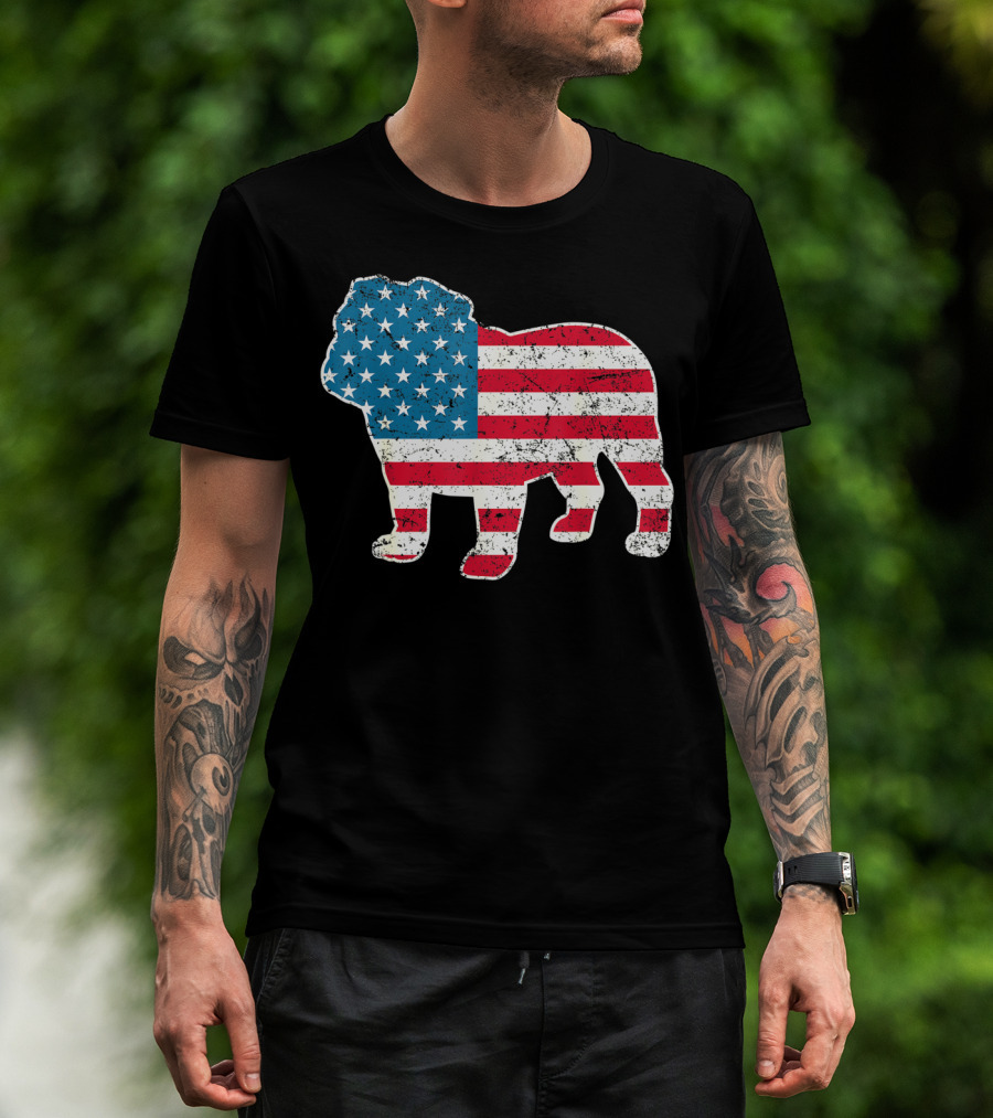 English Bulldog American Flag USA 4th Of July Dog T-Shirt
