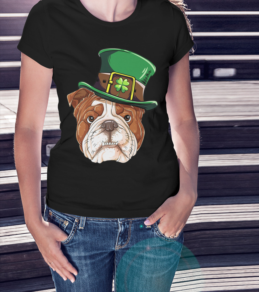 St Patricks Day English Bulldog Leprechaun Hat T-Shirt